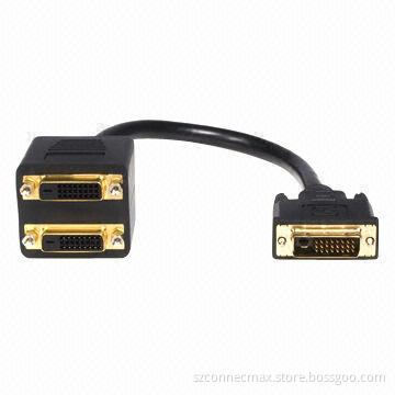 DVI Male to 2DVI Female Cable with Black Color, 28AWG Wire